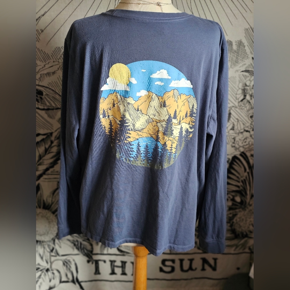 Life Is Good XXXL Graphic Long Sleeve Shirt Mountain Design Grayish Blue